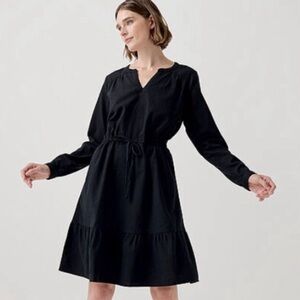 Pact Woven Crepe Organic Cotton Black Dress Women’s Size M Tie Drawcord Waist